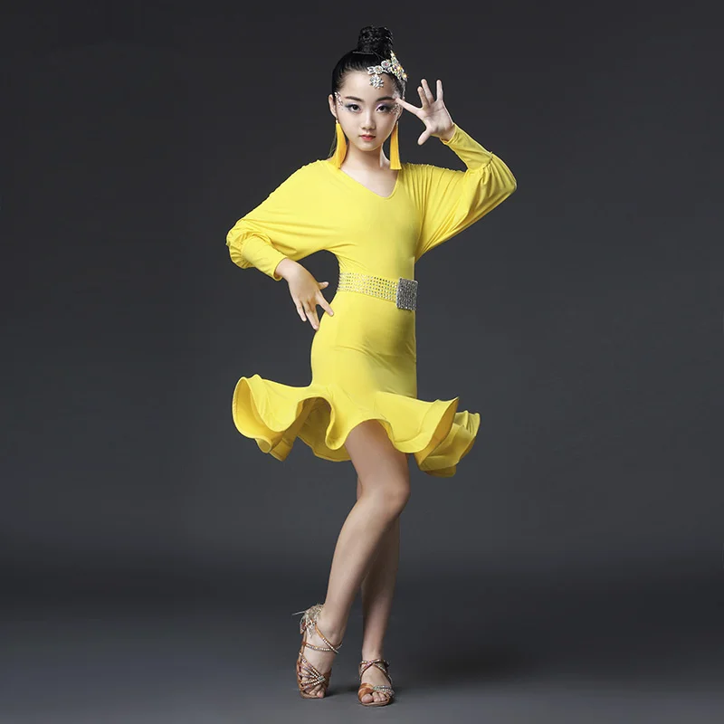 Платье для латинских танцев желтого и синего цвета девочек детская одежда