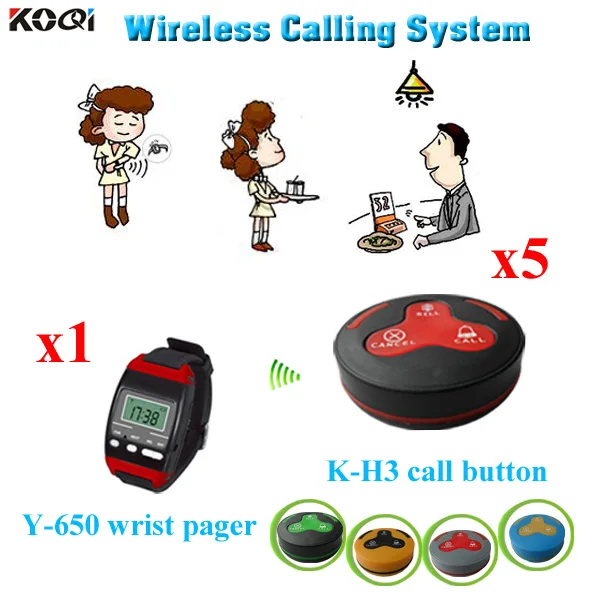 wireless guest call buzzer system used restaurant equipment with wholesale price 1 wrist watch pager + 5 call button