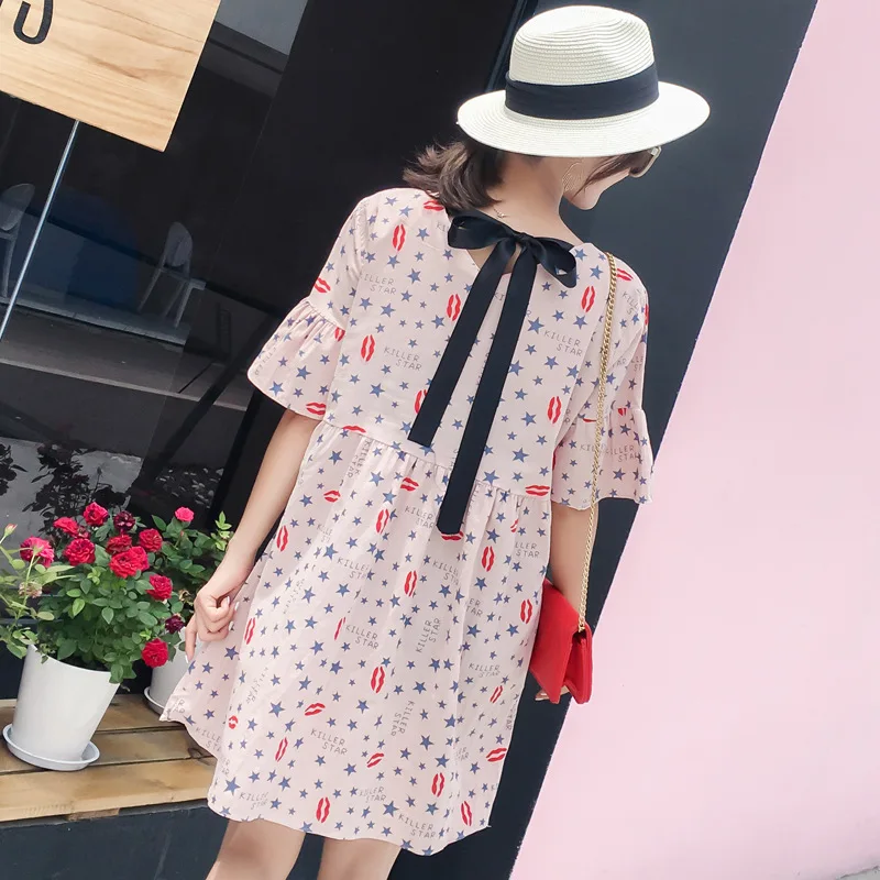 Платья для беременных женщин корейская мода хлопок сзади с бантом лето 2019 | Мать и