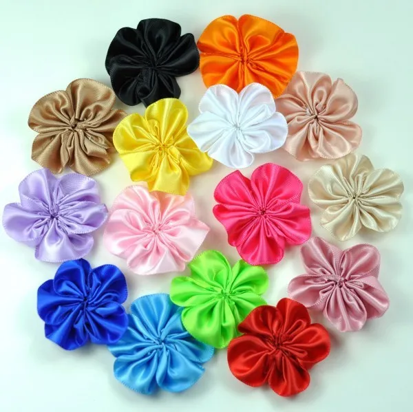 

10pcs/lot 2" 16colors DIY Satin Ribbon Petal Flower For Hair Accessories Artificial Ruffled Fabric Flowers For Kids Headbands