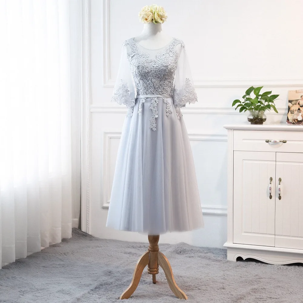 Vestido de festa Longo новые серые длинные платья подружек невесты с рукавами бабочки винтажные элегантные кружевные свадебные вечерние платья для женщин