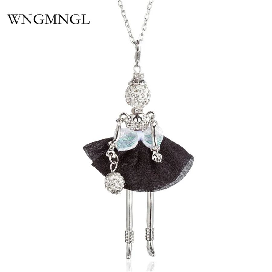 

WNGMNGL 2018 New Women Pendant Necklace Black White Dress Crystal Long Doll Necklace For Women Statement Fashion Jewelry Gift