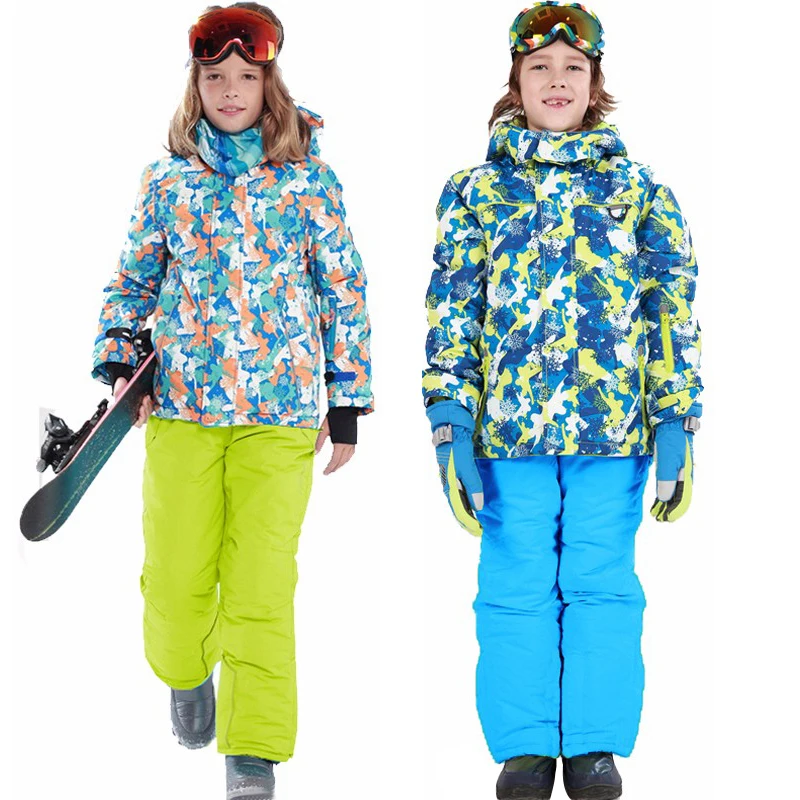 2020 Boys Ski Suits Jacket Overalls Winter Kids Skiing Sets Outdoor Snowboard Children Outfits Sports Windproof Snow Sets