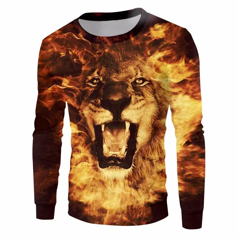 OGKB Повседневный свитшот с крутым принтом пламени льва короля 3D толстовки для