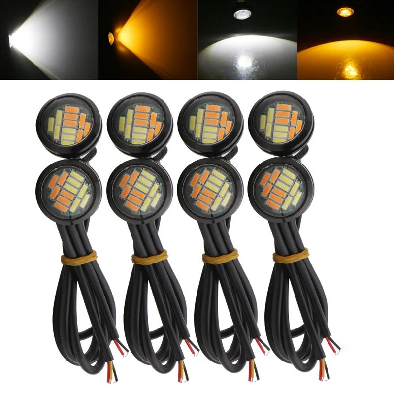 DHBH 8 Pcs 12V 23Mm Dual Color Switchback 4014 Smd 12 Led Drl Eagle Eye дневсветильник автомобильный двигатель