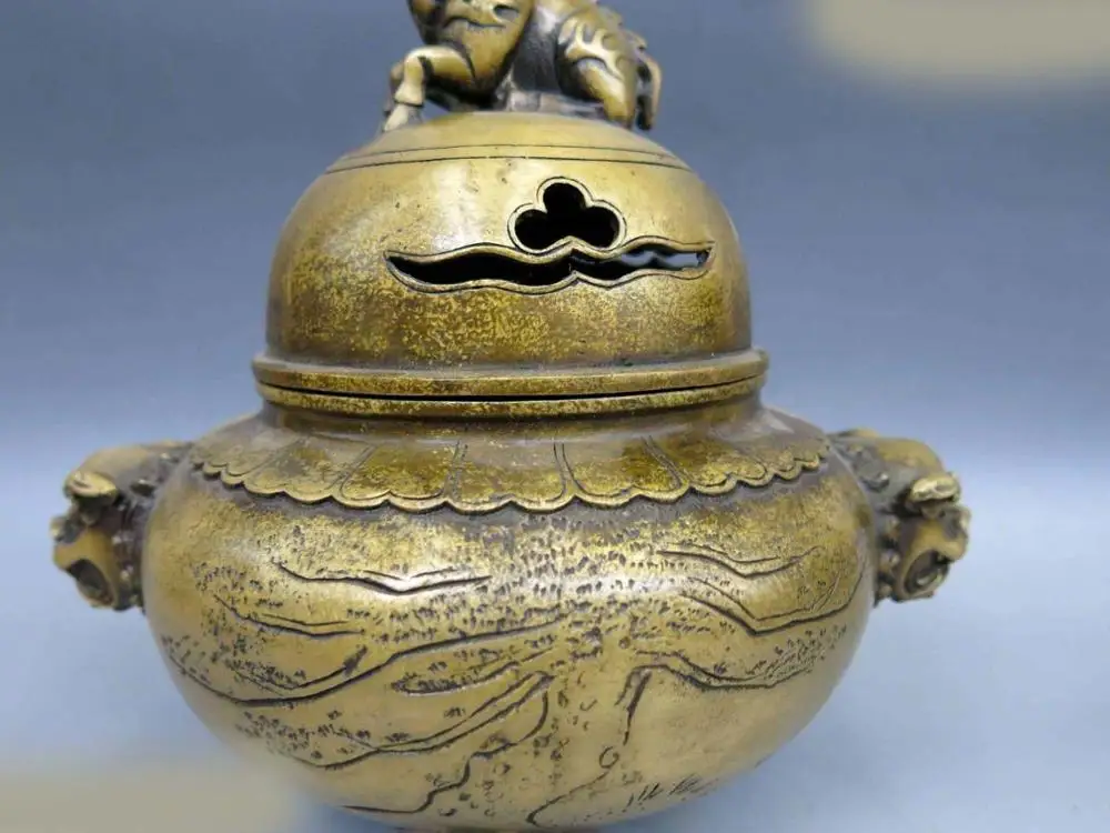 Китай латунь медь резные сосна Foo Собаки Лев курильница Статуя (D0426) SDSD22 | Дом и сад