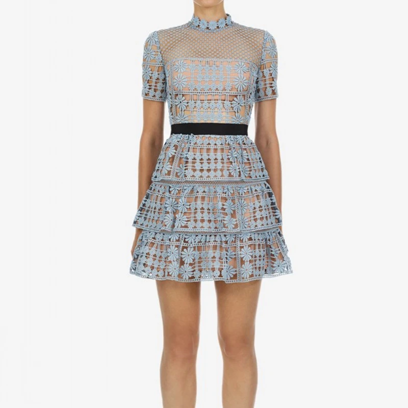

Runway Short Dress Woman Summer Lace Dresses High Quality
