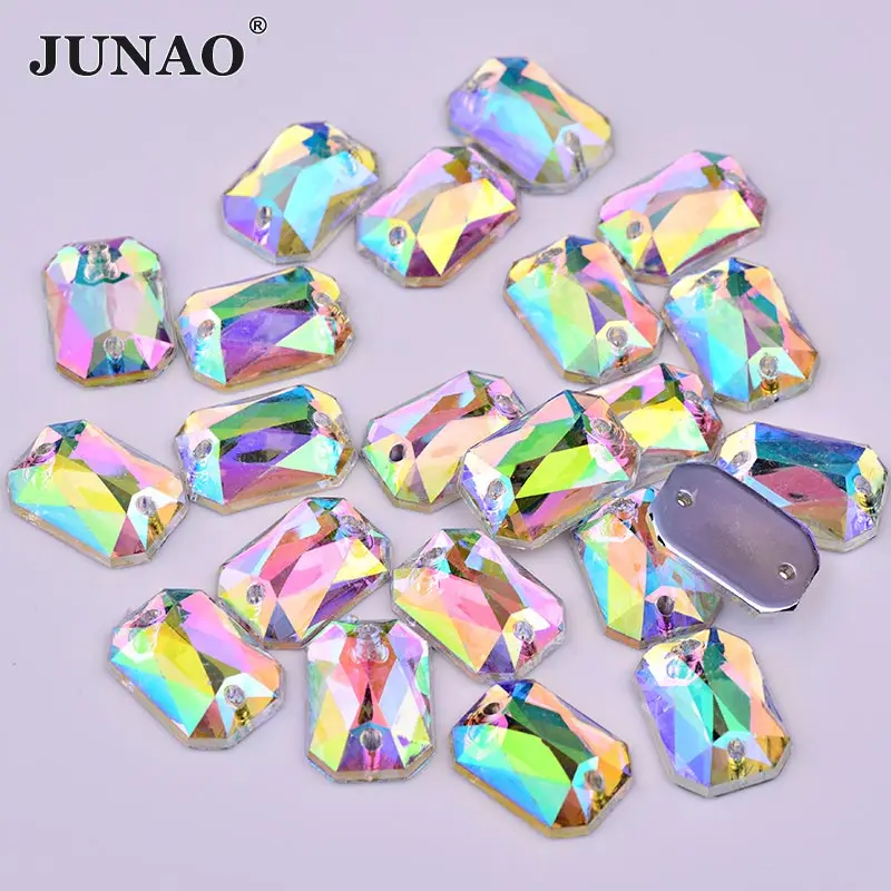 JUNAO 8*10 мм Пришивные Хрустальные Стразы AB прямоугольные плоские задние акриловые