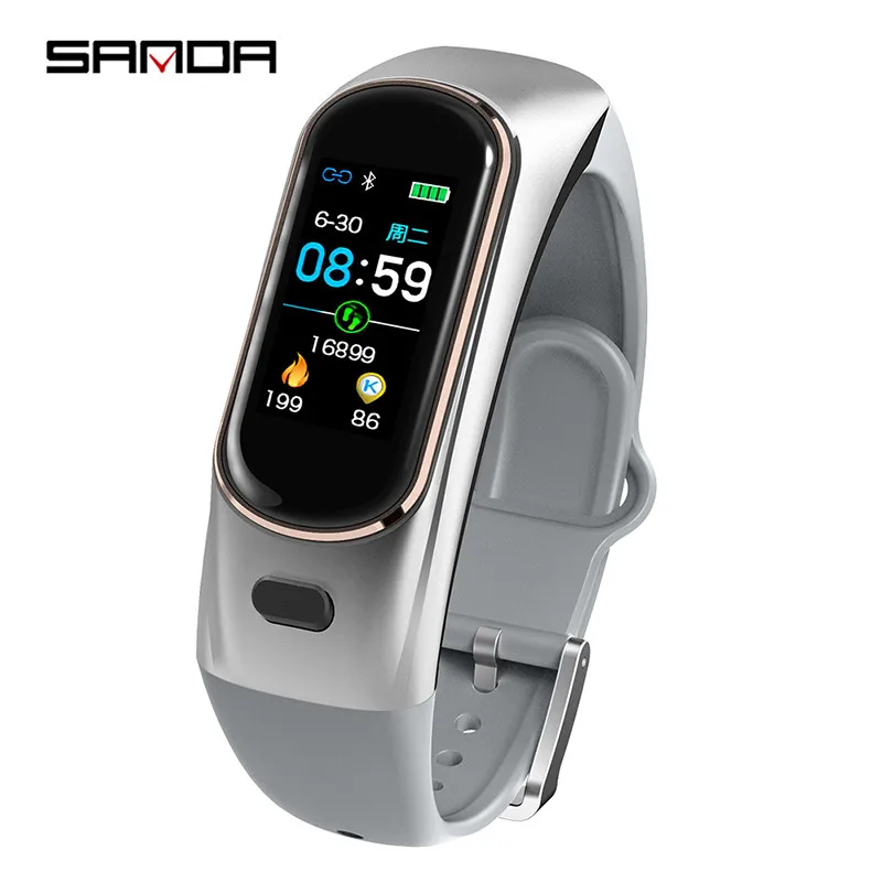 SANDA H109, Смарт-часы, гарнитура, мужские, Bluetooth, беспроводные наушники, для женщин, кровяное давление, пульсометр, умные часы, браслет - Цвет: Серебристый