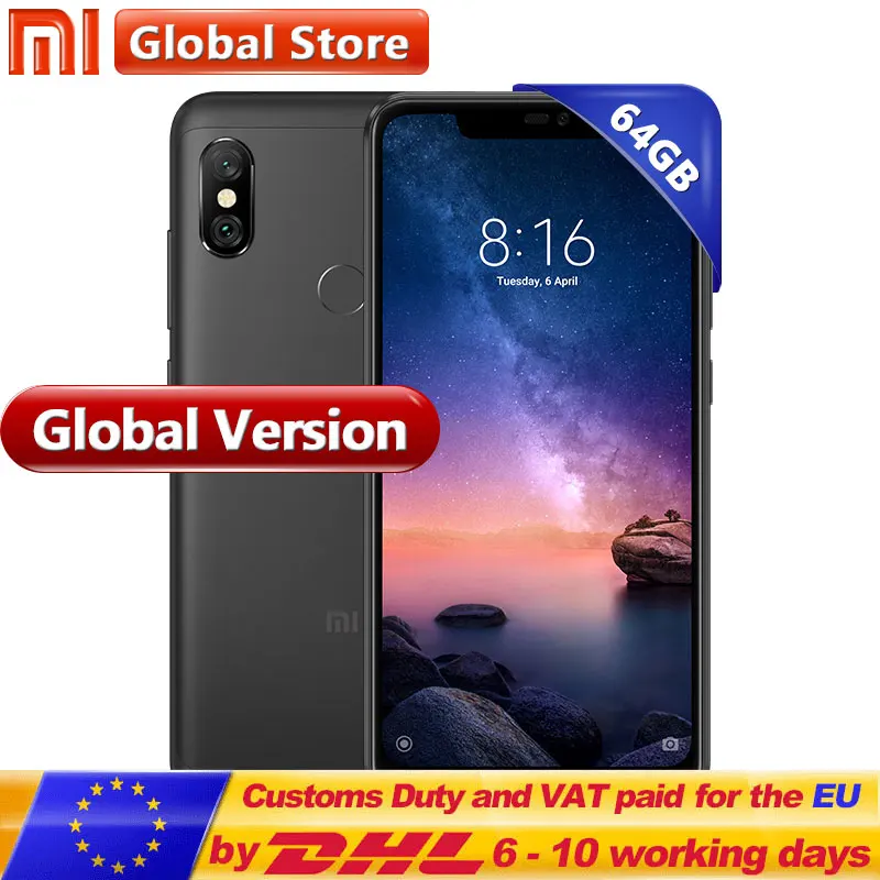 Xiaomi Redmi Note 6 Pro 64 ГБ 4 смартфон 4000 мАч Восьмиядерный процессор Snapdragon 636 26 дюйма 12 Мп + 5