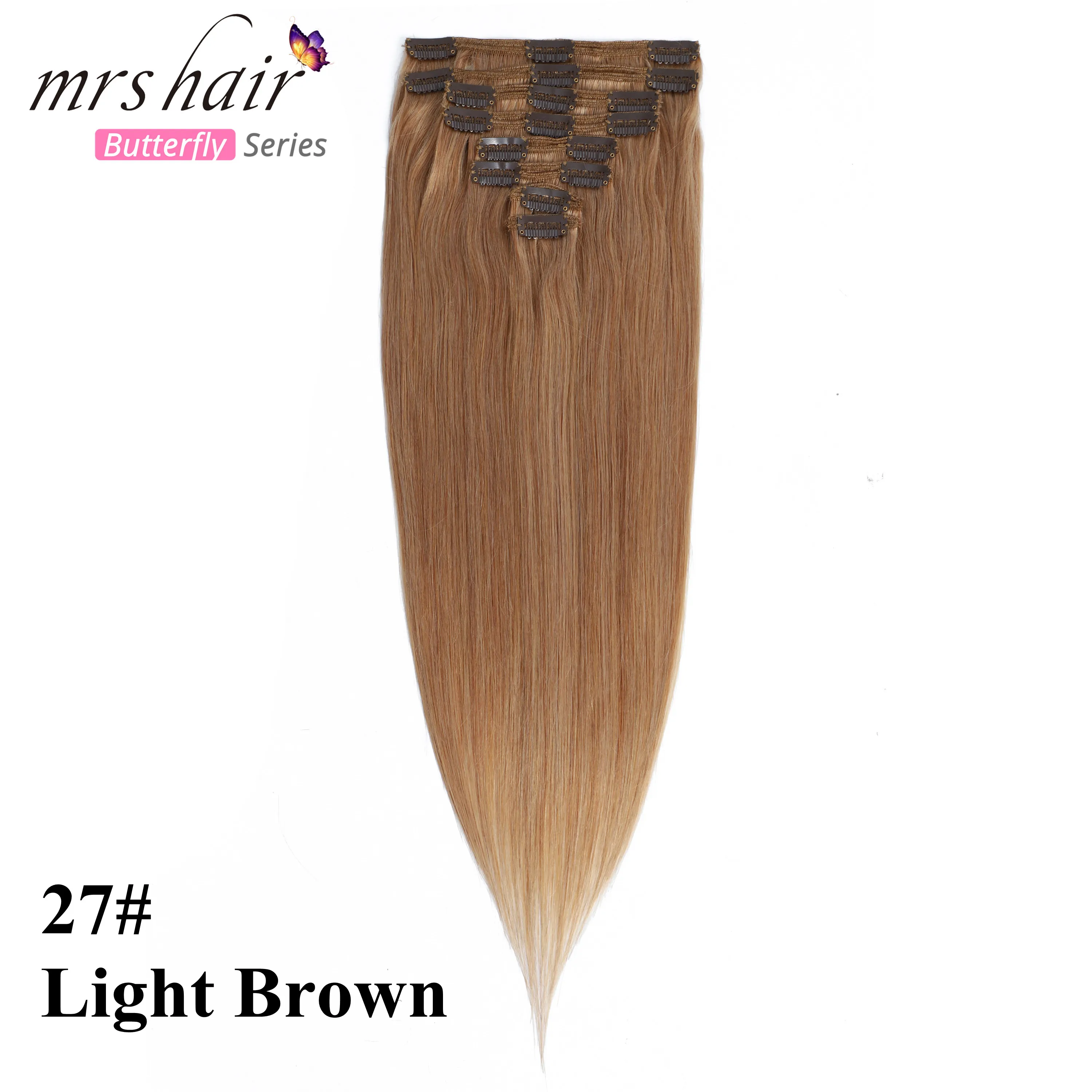 #27 MRS HAIR, Омбре, человеческие волосы для наращивания на заколках, волосы для наращивания, блонд, натуральные волосы remy на заколках, прямые волосы на заколках - Цвет: #27