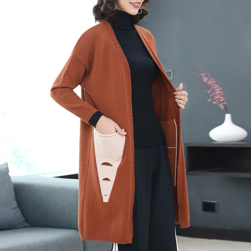 2018 winter women's large size long-sleeved loose cardigan sweater female fashion plus long knitted coat 3XL |