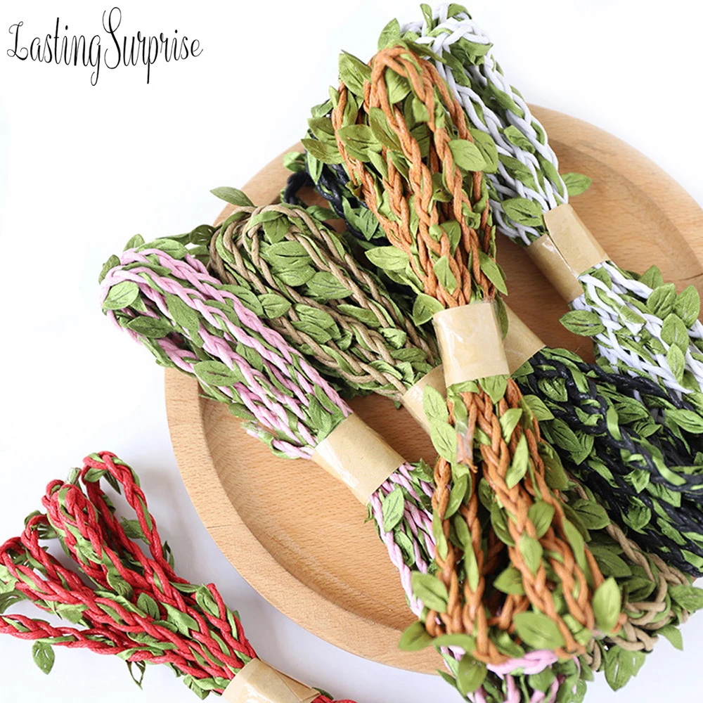 1 м пеньковая веревка с зелеными листьями украшенная веревкой DIY Висячие бирки