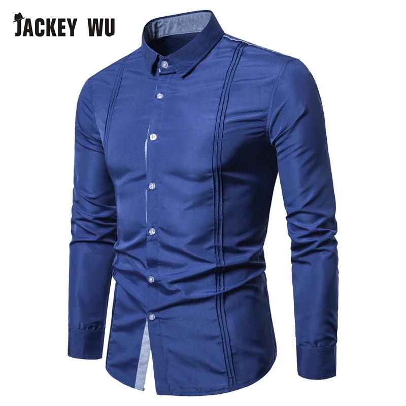 Бренд JACKEYWU повседневные мужские рубашки 2019 модные сшитые джинсовые с длинным