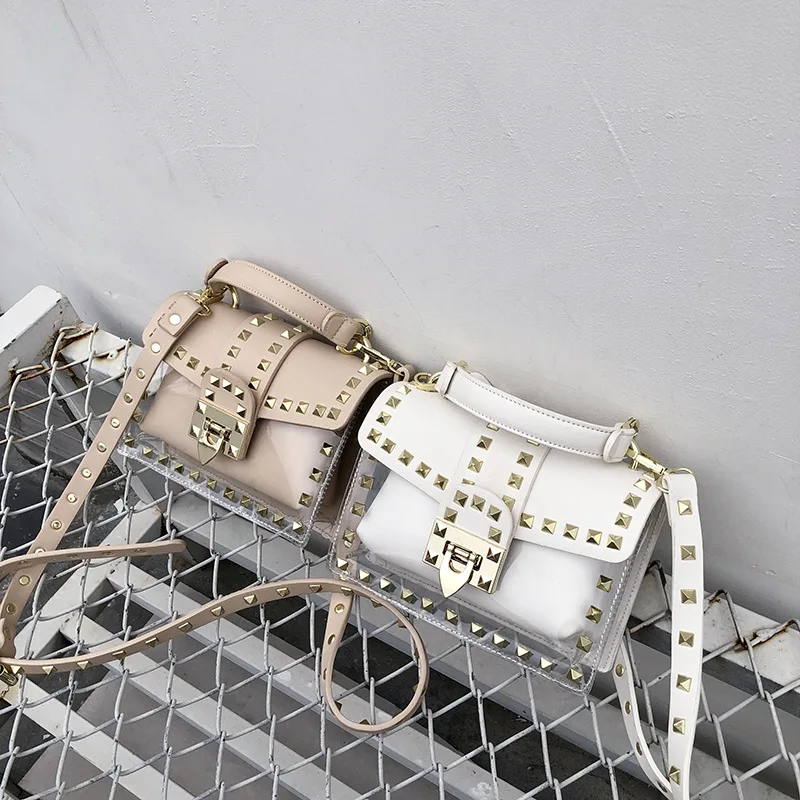 Сумка женская прозрачная с заклепками белая маленькая 2019|Сумки ручками| |