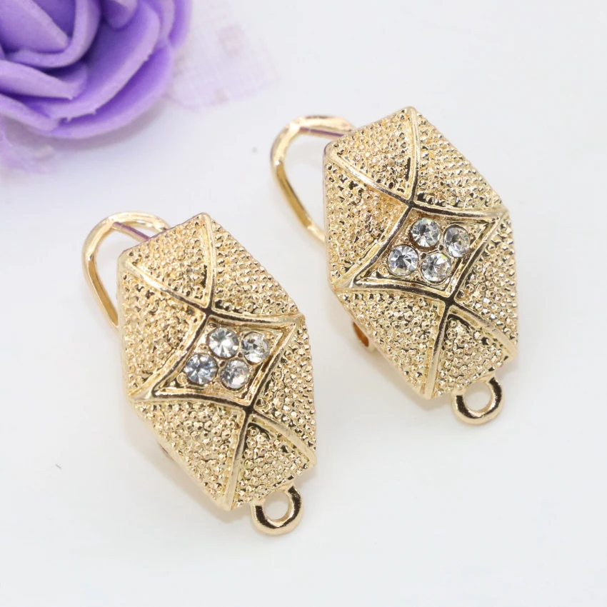 

Top Quality 15*20mm Stud Earrings Charms Gold-color Frost Matte Rhinestone Inlay One Pair Fashion Women Pretty Jewelry B2826
