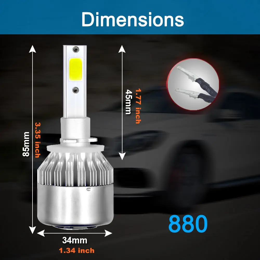 Ароуз 72W фары для 8000LM COB C6 светодиодный головной светильник 6000K H1 H3 H4 H7 H11 880 9004 9005 9006 9007 автомобильная светодиодная лампа для фары DC12v Противотуманные фары Дневные Фары Светильник