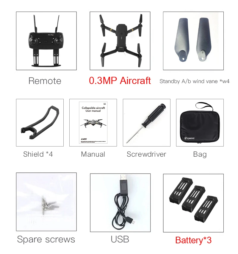 0.3MP3Batterywithbag Eachine E58 wifi FPV 2MP широкоугольная HD камера с высоким режимом удержания складной Мультикоптер RTF VS VISUO XS809HW E52 E56 - Цвет: 0.3MP3Batterywithbag