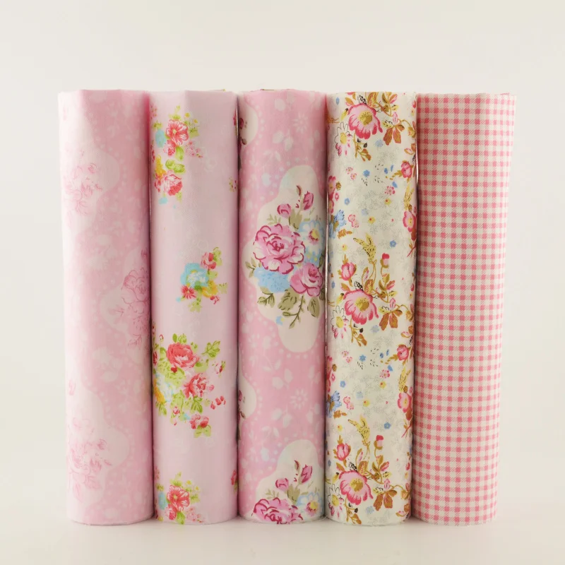 Teramila Cotton Fabric 5PCS 40cmx50cm pink flower plaid fabric pre cut bundle quilting patchwork clothes bedding telas|plaid cotton fabric|cotton