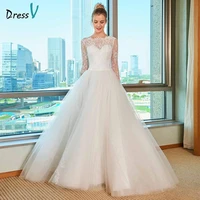 dressv elegant scoop neck wedding dress a line lace appliques long sleeves floor length bridal outdoorchurch wedding dresses