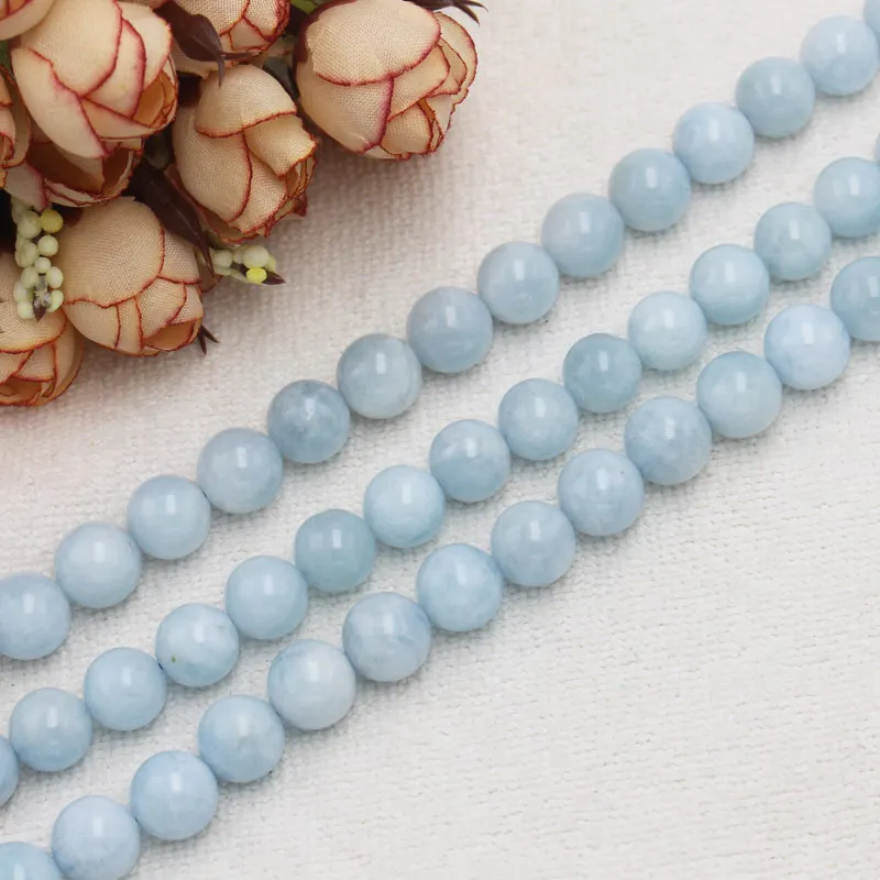 Круглые бусины из натуральных аквамаринов 15 дюймов гарантия 100% натурального