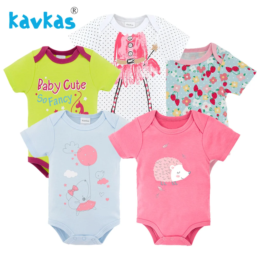 Kavkas New Baby Boy Clothes Set 5PCS Newborn Girls Rompers Short Sleeve Cotton Cartoon Infant Overalls One Piece | Детская одежда и