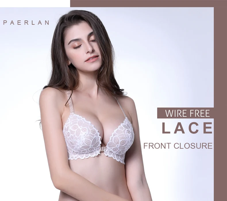 PAERLAN, застежка спереди, без косточек, кружевной, Цветочный, хит, цвет, бесшовный бюстгальтер, маленькая грудь, пуш-ап, y-образный, сексуальное нижнее белье для женщин