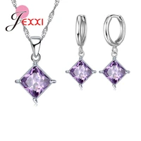 8 color option vintage 925 sterling silver square clear zircon jewelry sets for women female fashion necklace earrings
