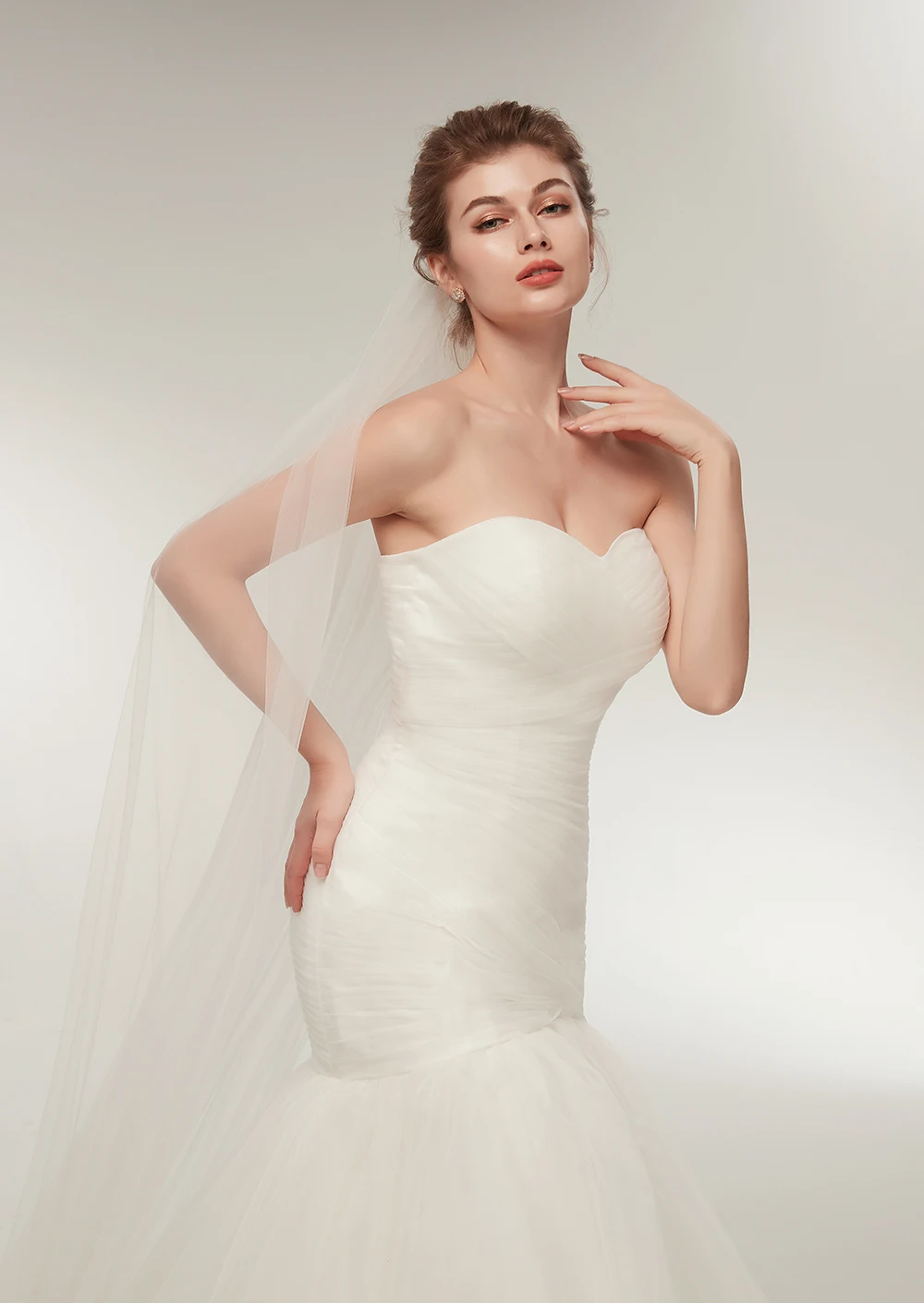 Merimaid Wedding Dress Sweetheart Neckline Ruffled Tulle Bridal Gowns Woman Marry Dresses Sleeveless 50 cm Length Train | Свадьбы и
