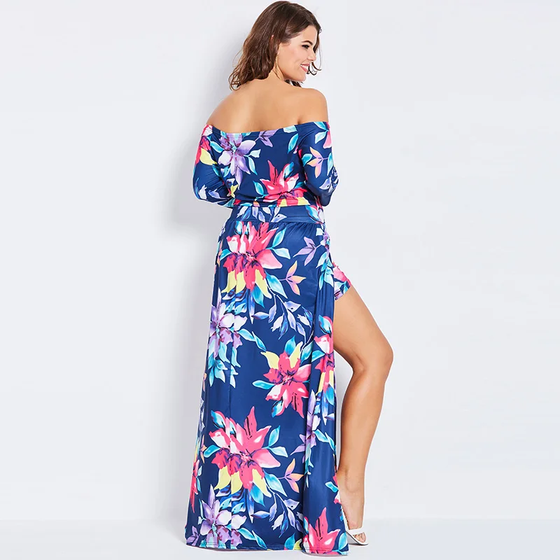 Женское платье с вырезом лодочкой Plusee синее Ассиметричное большого размера 4XL 5XL