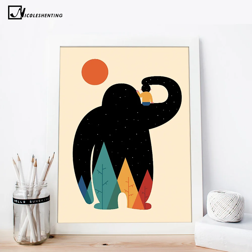 Nordic Art Cartoon Animal Poster Elephant Bear Wolf Minimalist Canvas Painting Nursery Wall Picture Kids Baby Room Decoration|canvas painting|wall