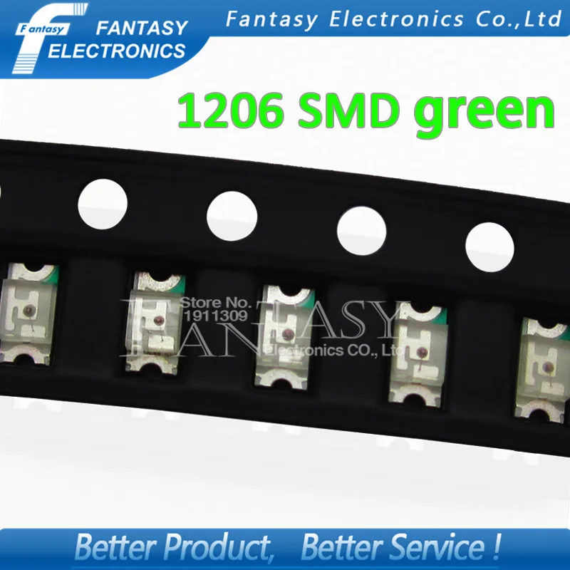 Зеленые светодиодные диоды 100 SMD 1206 3216 шт. | Электронные компоненты и