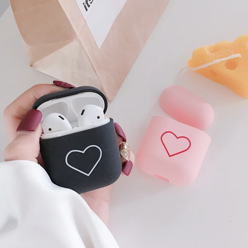 Для AirPods PC матовый сплошной цвет защитный чехол Apple Airpod зарядка защитный чехол наушники Жесткий корпус влюбленные любовь сердце