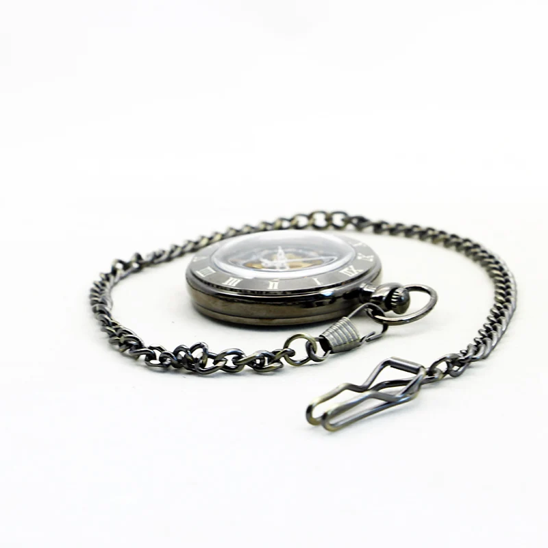 SHUHANG Roman Numerals Display Mechanical Pocket Watch Vintage Fob Chain Necklace Bracelet Pendant Clock Best Gift for Men