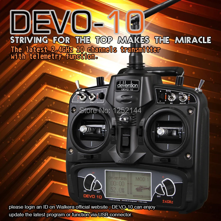 New Promotion Price Walkera DEVO 10 10CH 2.4Ghz Telemetry Function Radio transmitter System + RX1002 Receiver free shipping | Игрушки и