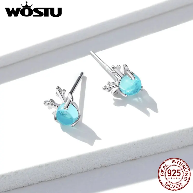 Женские серьги-гвоздики WOSTU из 100% стерлингового серебра 925 пробы с голубым оленем