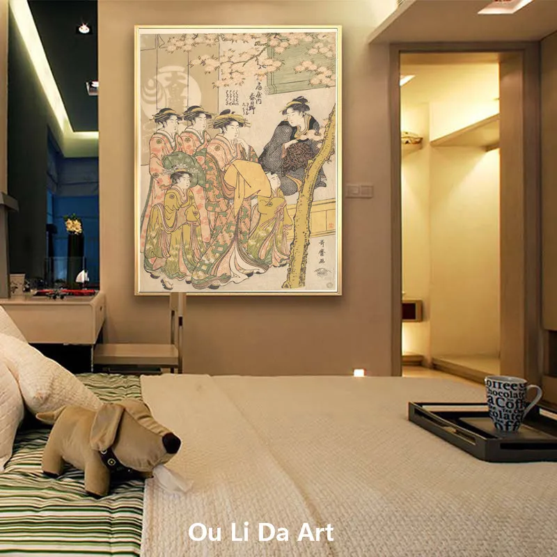 Классическое японское кимоно женский весенний пейзаж картина маслом холст