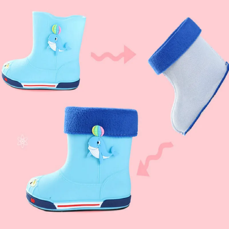 Baby Girls Boys Rainboots Non-slip Velvet Warm Rubber Cute Waterproof Kids Infant Slip-on Water Shoes | Детская одежда и обувь