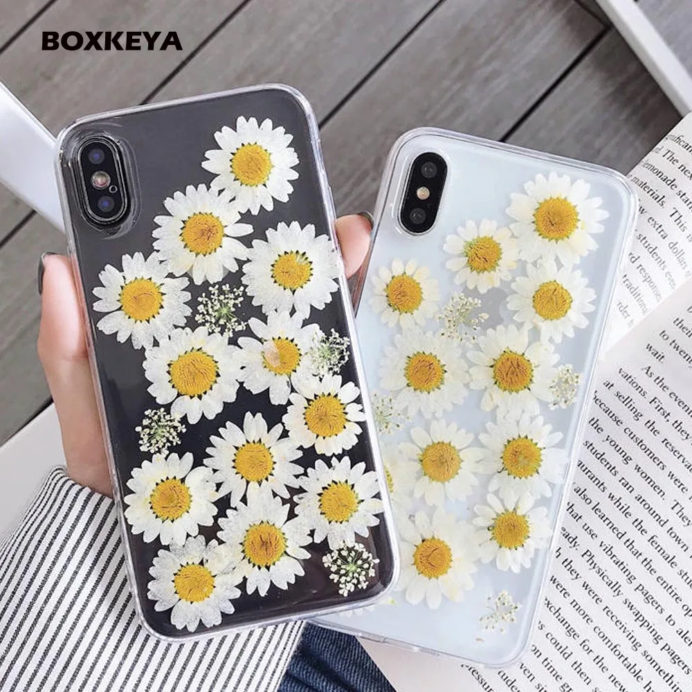 Real Flowers White Dried Soft Case for Xiaomi Mi 9 8 Lite 8SE Cover For Redmi Note 7 6 5 Pro Transparent Clear Cases |