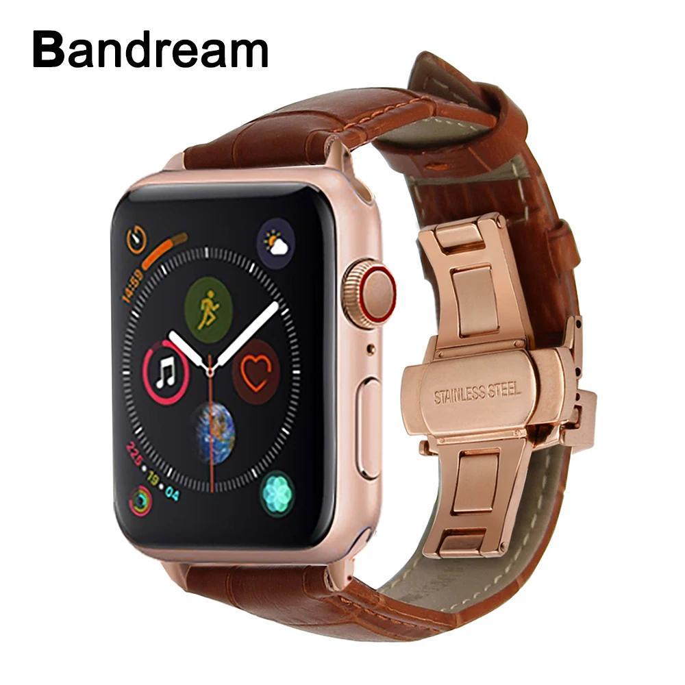 

Croco Leather Watchband for iWatch Apple Watch SE Series 7 SE 6 5 4 3 2 38mm 40mm 41mm 42mm 44mm 45mm Band Butterfly Clasp Strap