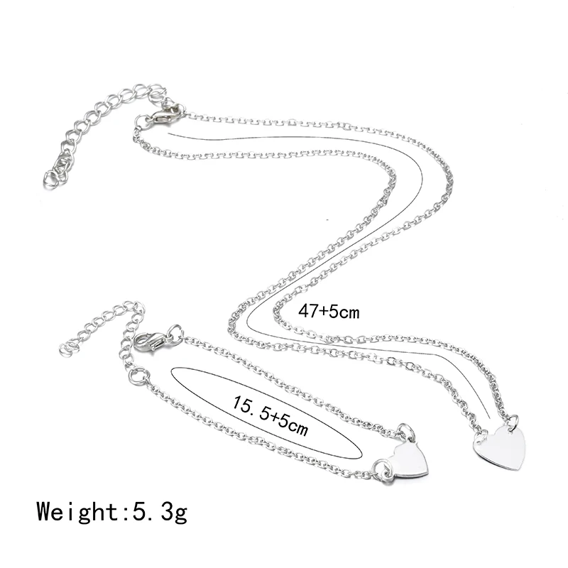 X179 Trendy Simple Dubai Jewelry Sets For Women Heart Shaped Gold/Silver Color Chain Necklace&ampBracelet 2pcs Set Female | Украшения и