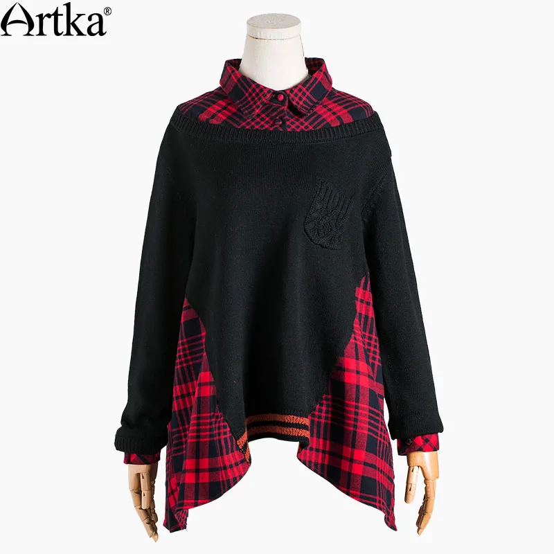 ARTKA/осенний Женский пуловер свитер трапециевидной формы Лоскутные Свитера для