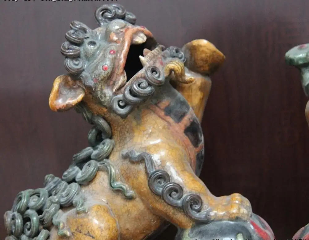 Китайская известная народная керамика фарфор WUCAI Ruyi Foo собака лев зверь цилинь