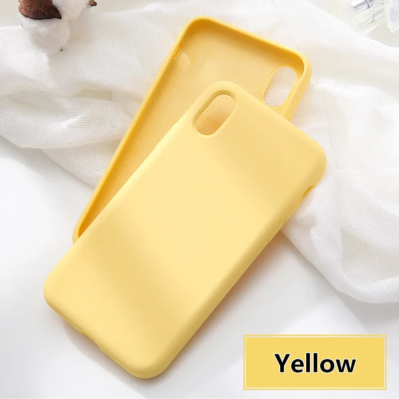 Цвет: желтый Original Simple Color Silicone Phone Case for iPhone 6 6S 7 8 Plus Cute Candy Color Soft Back Cover for iPhone XR XS Max Cases - Цвет: Цвет: желтый