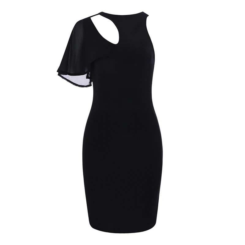 Женское мини-платье goсексуальное черное с вырезом на одно плечо и сеточкой для