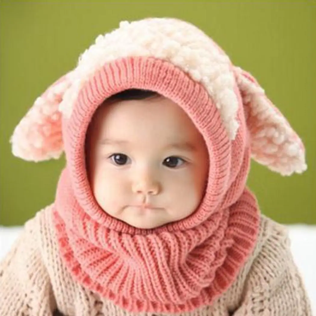 Winter Baby Hat and Scarf Joint With Dog Style Crochet Knitted Caps for Infant Boys Girls Children New Fashion Kids Neck Warmer | Детская