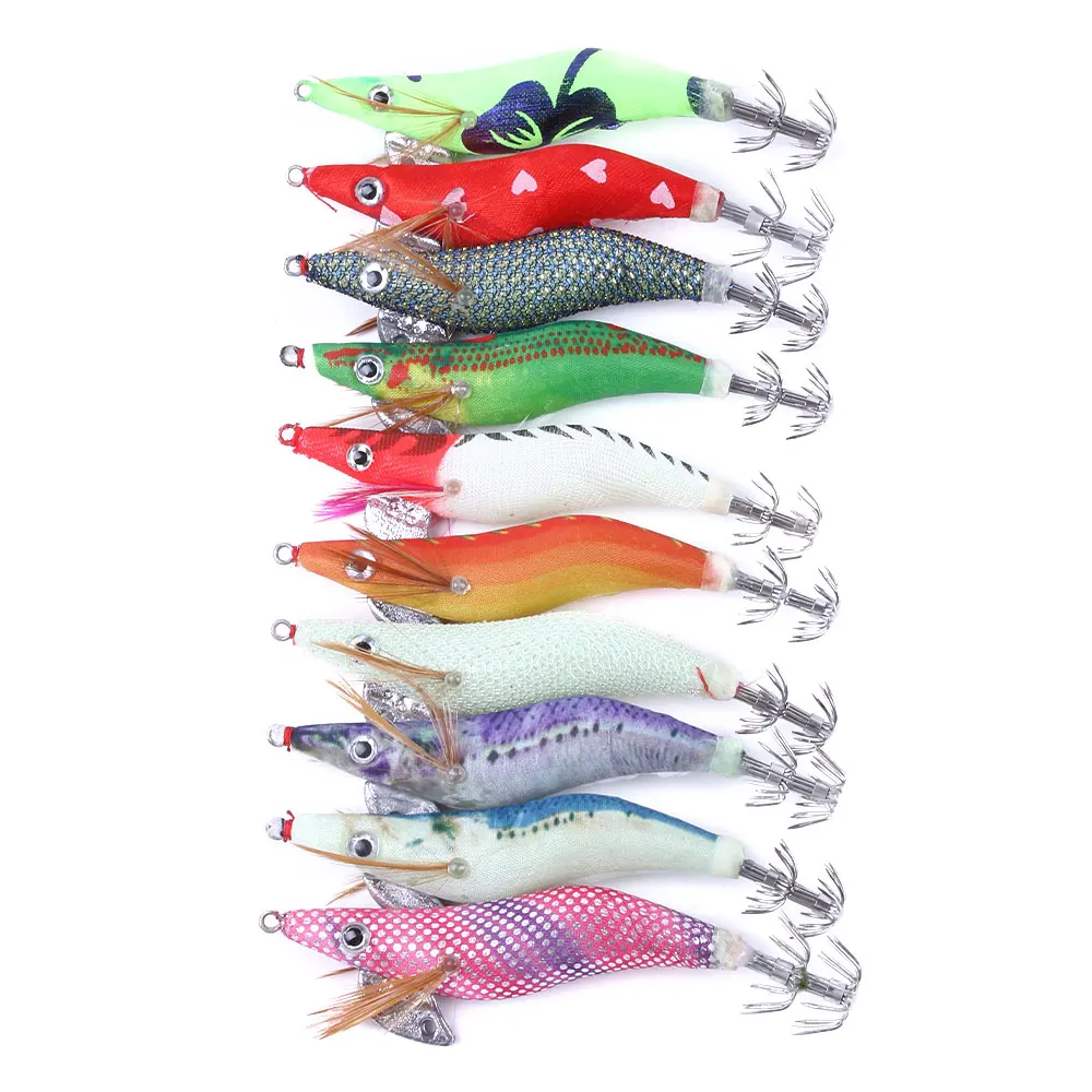 

ThunderShower 10Pcs Set Squid Jigs 2.5# 3.0# 3.5# Hook Wooden Shrimp Artificial Fishing Lure Wood Shrimp Fishing Bait