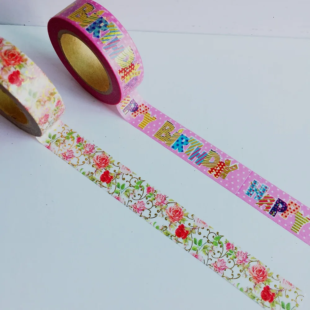Золотой фольги горячего тиснения washi клейкая лента/Золотая фольга с днем рождения и цветок лента washi 15 мм* 10 м