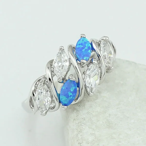 HAIMIS Синий огненный опал посеребренное модное Ювелирное кольцо с опалом