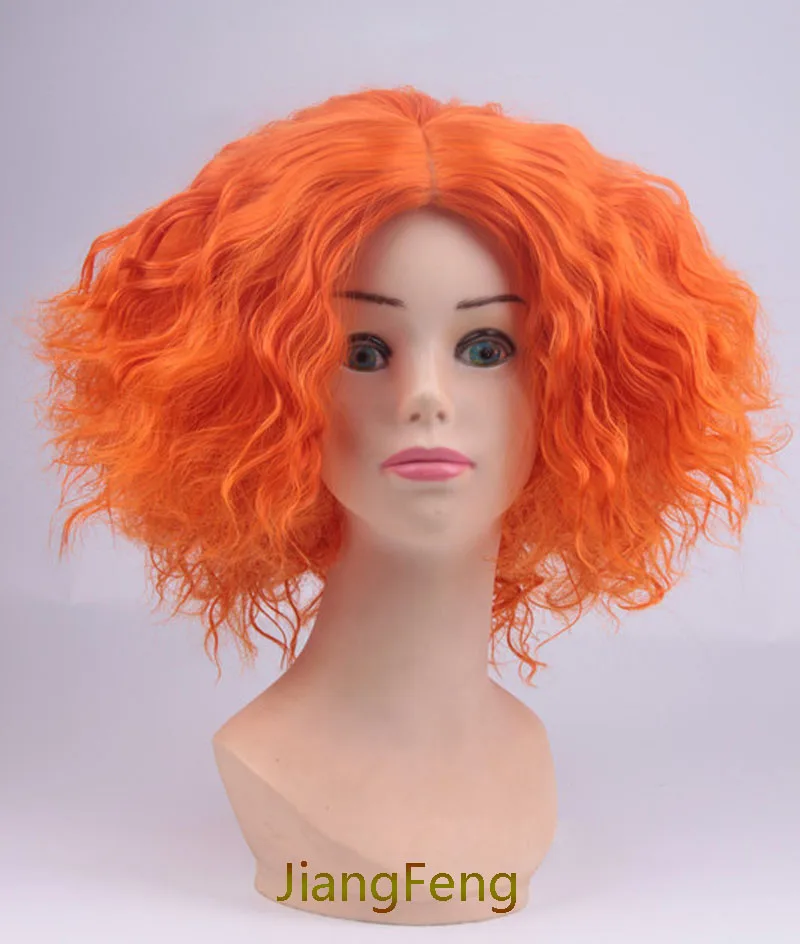 Movie Alice in Wonderland 2 Mad Hatter Cosplay Wigs Tarrant Hightopp Orange Short Heat Resistant Synthetic Hair Wig + Cap |